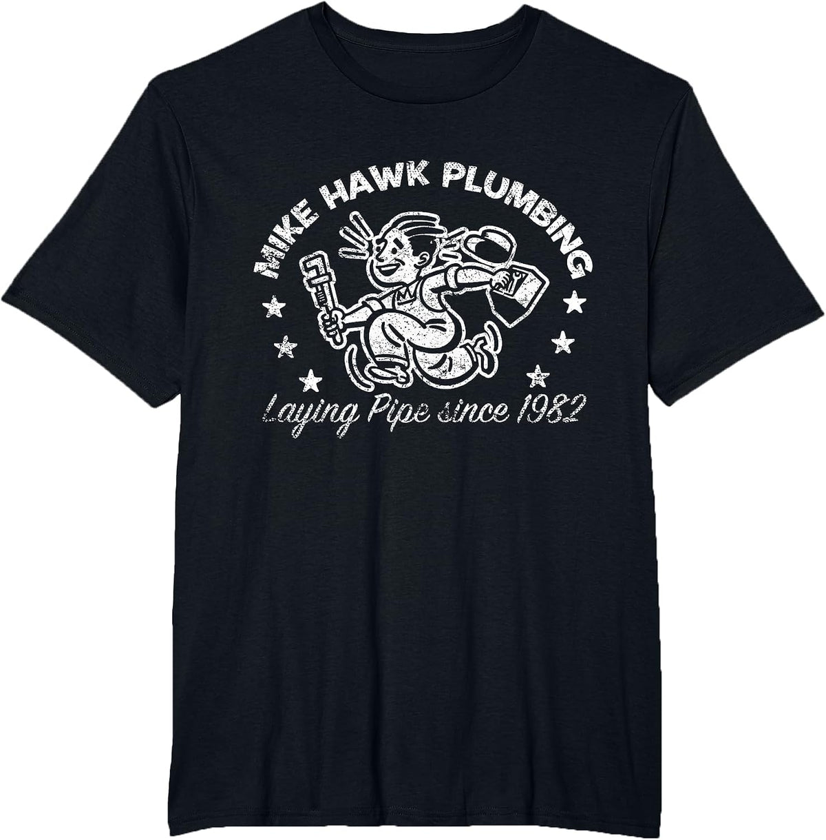 Mike Hawk Plumbing Laying Pipe T-Shirt Funny Adult Humor T-Shirt - Black