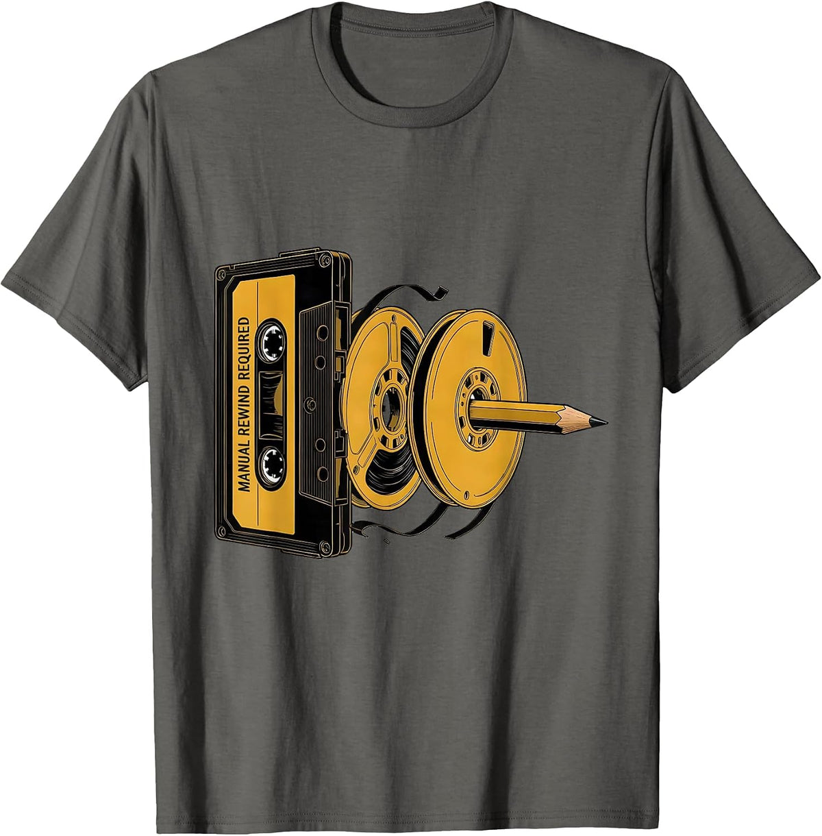 Men's Manual Rewind Required Retro Cassette Hip Hop Nostalgia T-Shirt - Asphalt Grey