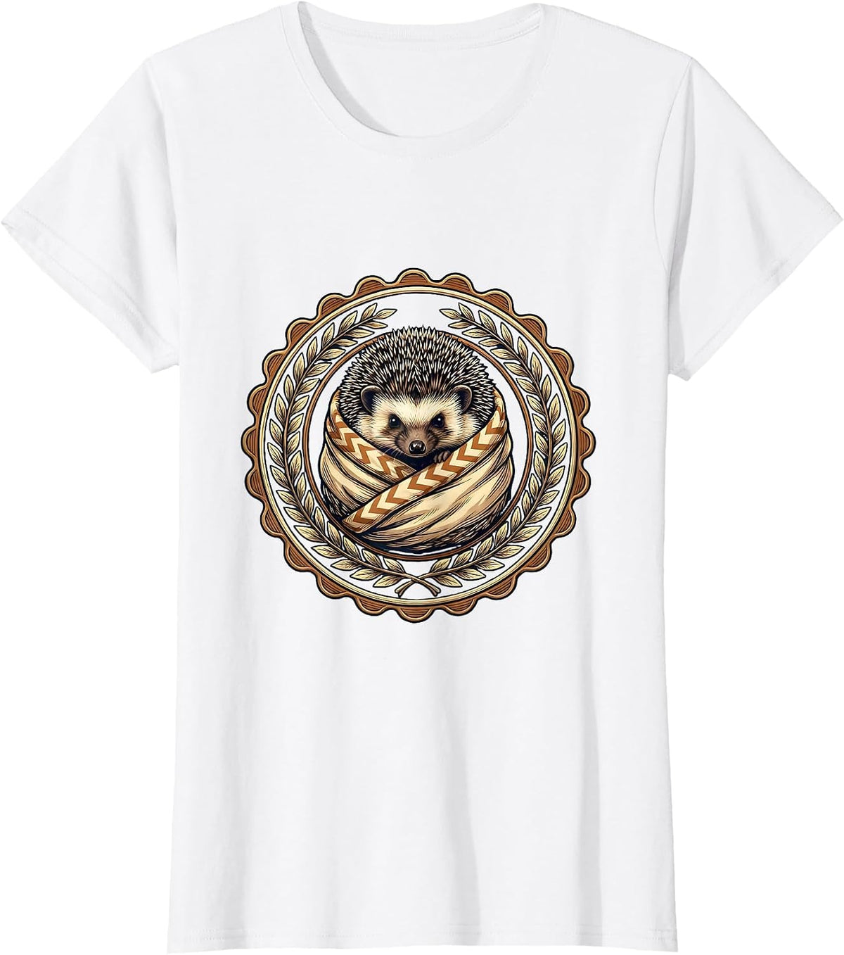 Cozy Hedgehog Wrapped in Blanket Illustration T-Shirt - White
