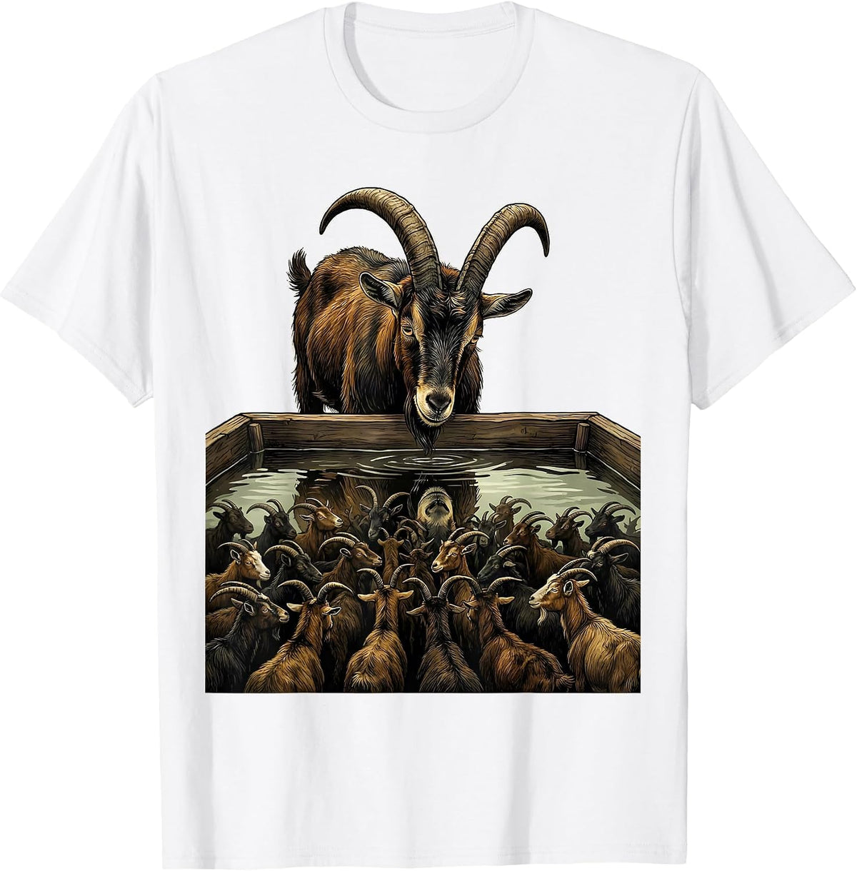 Men's Goat Herd Reflection Funny Farm Animal Lover T-Shirt - White