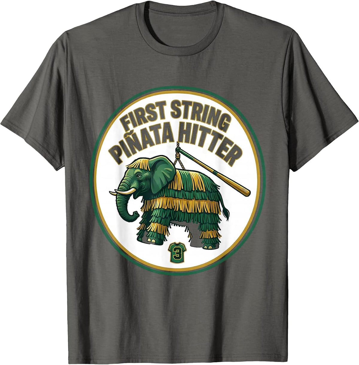 Men's First String Piñata Hitter Sports Cinco De Mayo Party T-Shirt - Asphalt Grey