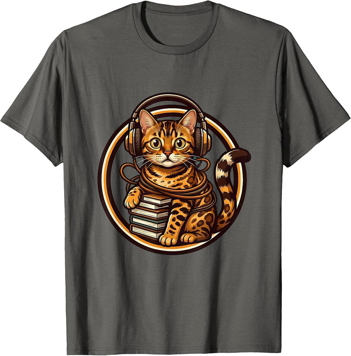 Men's Bengal Cat Back to School Headphone Tangle T-Shirt - Asphalt Grey