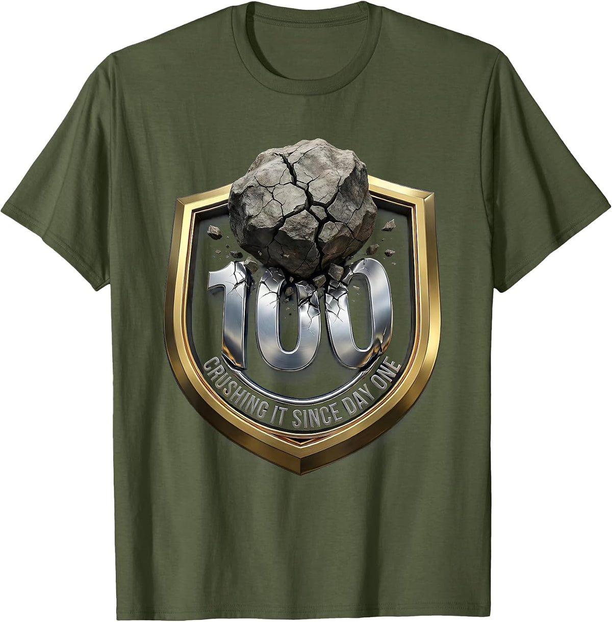 Men's Crushing It Since Day One 100 Days of School T-Shirt - Olive Green