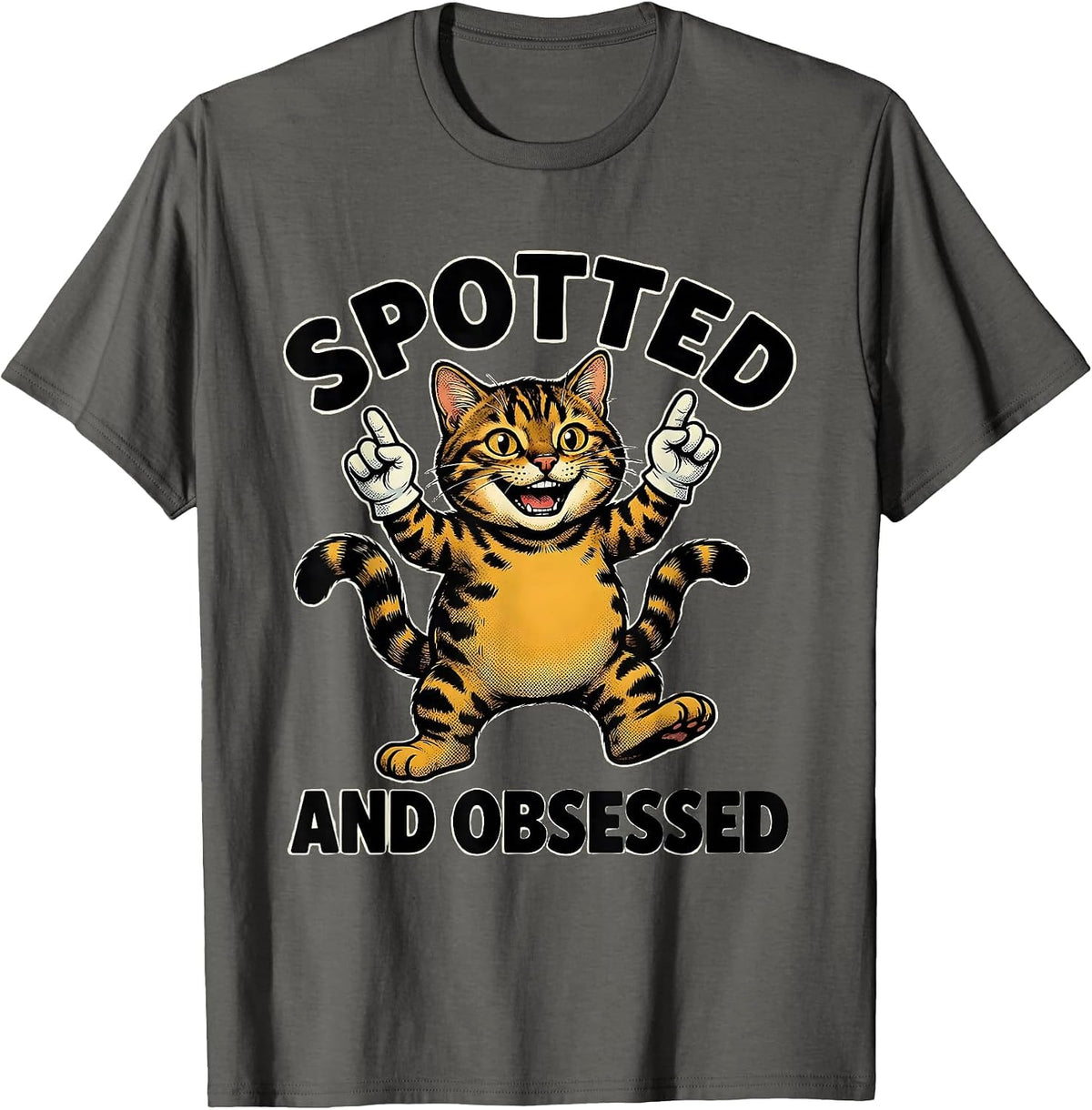Spotted and Obsessed Bengal Cat Lover Design T-Shirt - Asphalt Grey
