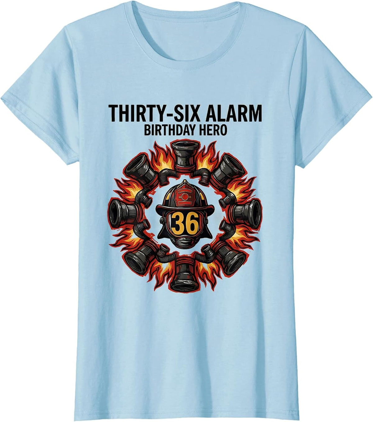 Women's Thirty-Six Alarm Birthday Hero Linocut Firefighter Toddler T-Shirt - Baby Blue