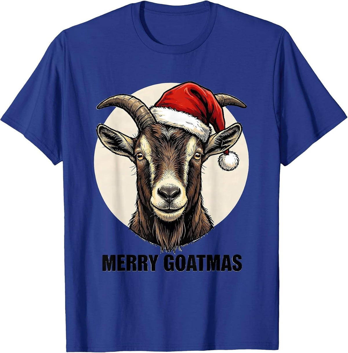 Men's Merry Goatmas Funny Goat Lover Christmas Santa Hat Holiday T-Shirt - Royal Blue