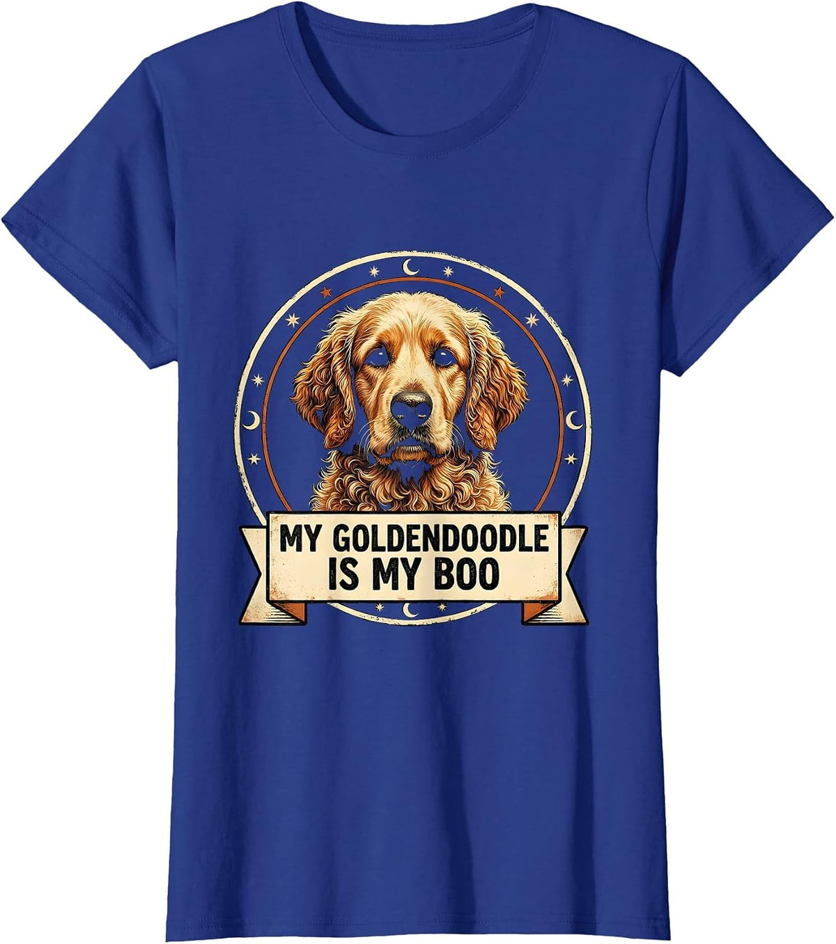 Women's My Goldendoodle Is My Boo Spooky-Cute Halloween Dog Mom T-Shirt - Royal Blue