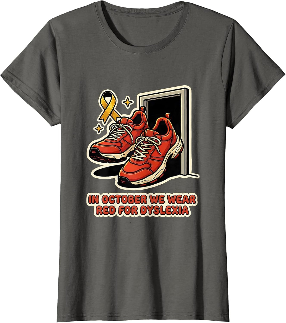 Women's In October We Wear Red for Dyslexia Teacher Dyslexia T-Shirt - Asphalt Grey