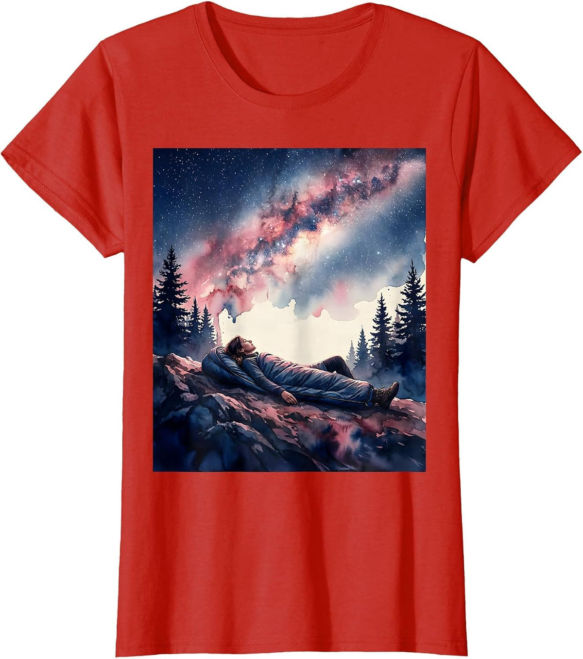 Stargazing Camping Adventure Outdoor Night Sky T-Shirt - Red