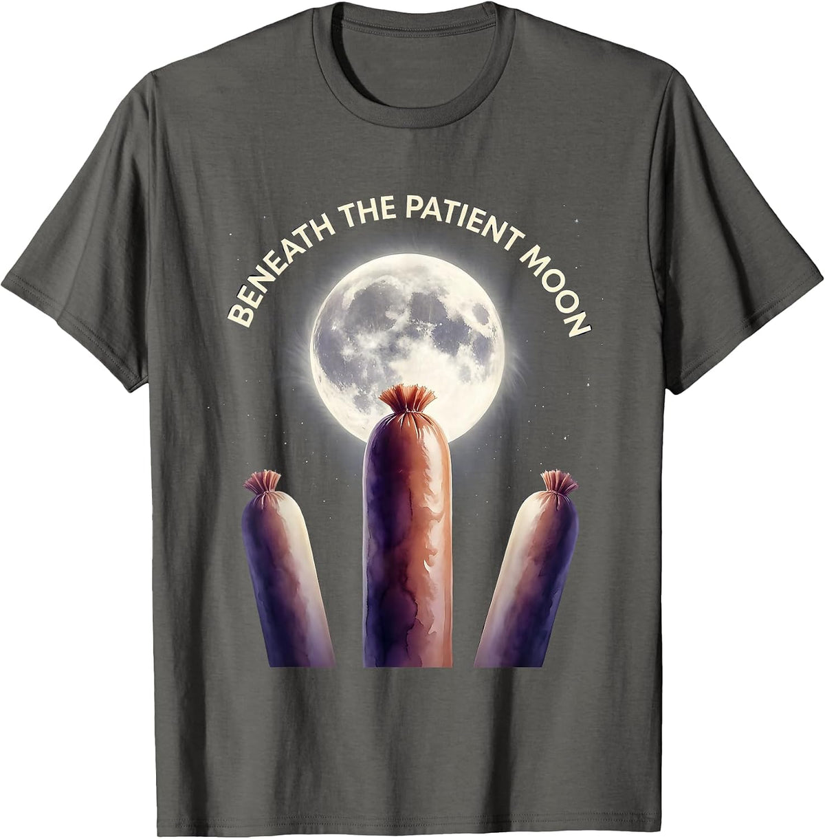 Beneath The Patient Moon Gradient Hot Dogs Howling Meme T-Shirt - Asphalt Grey