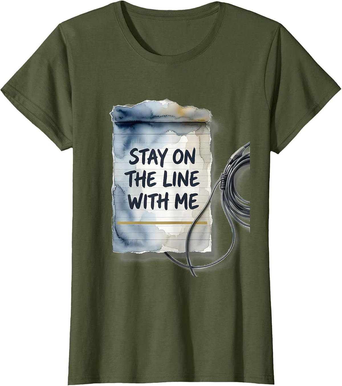 Women's Stay On The Line With Me Watercolor 911 Dispatcher Tribute T-Shirt - Olive Green