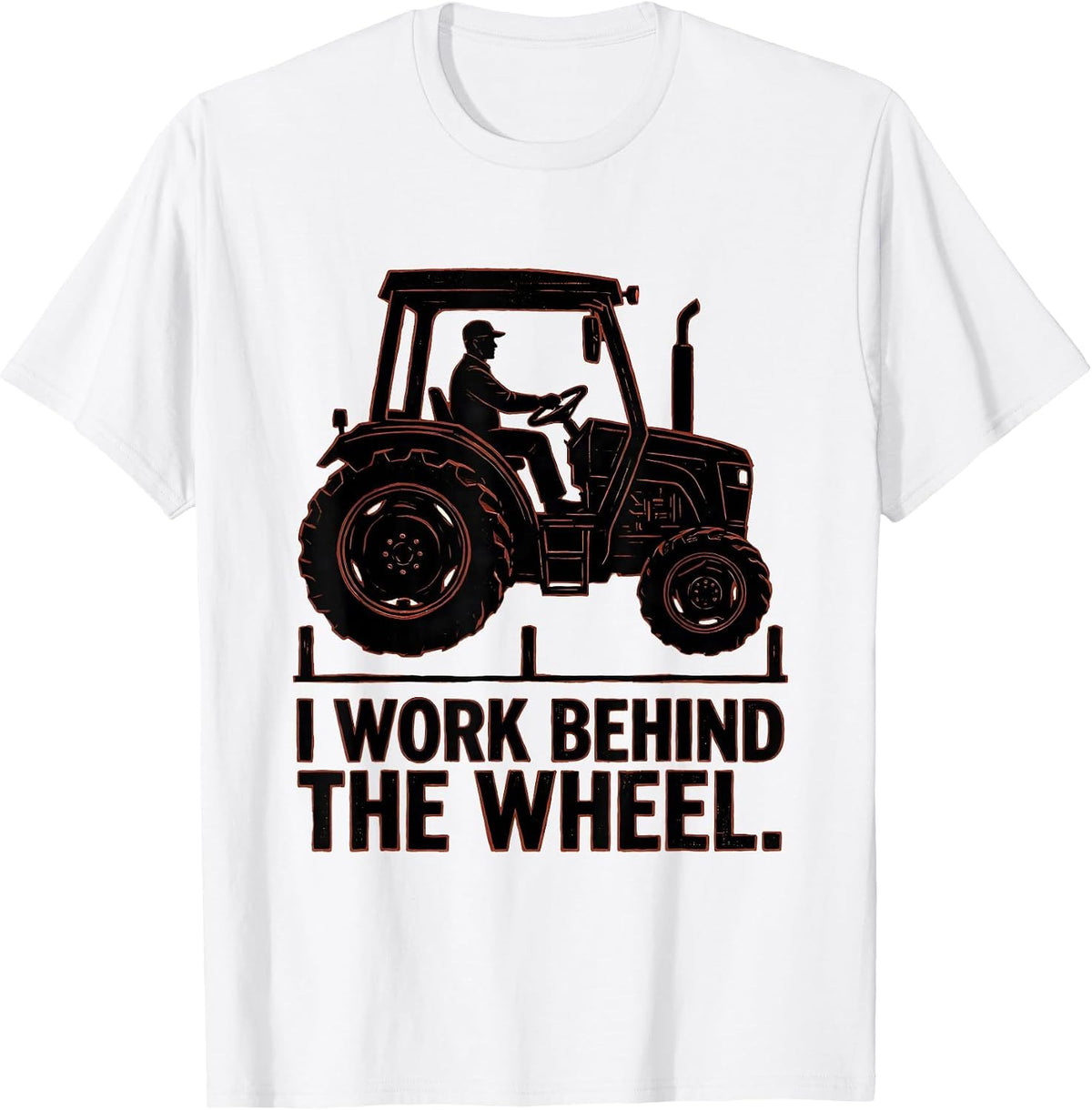 Men's I Work Behind The Wheel Funny Truck Driver Linocut T-Shirt - White