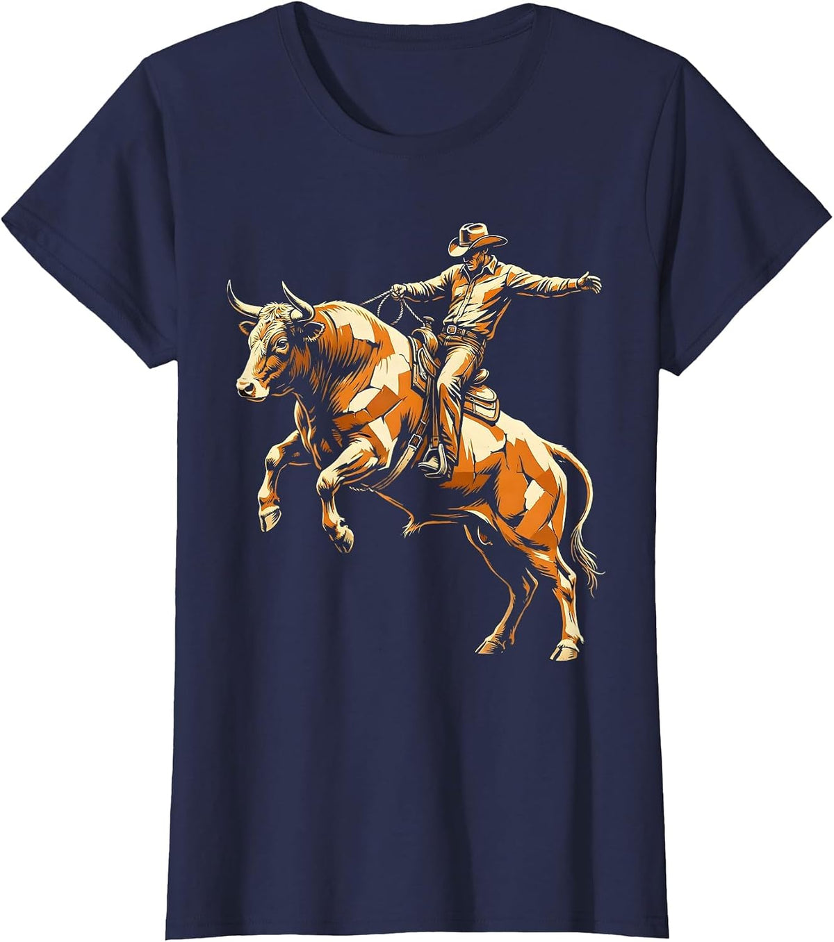 Women's Bull Rider Rodeo Bucking Bull Graphic T-Shirt - Navy Blue