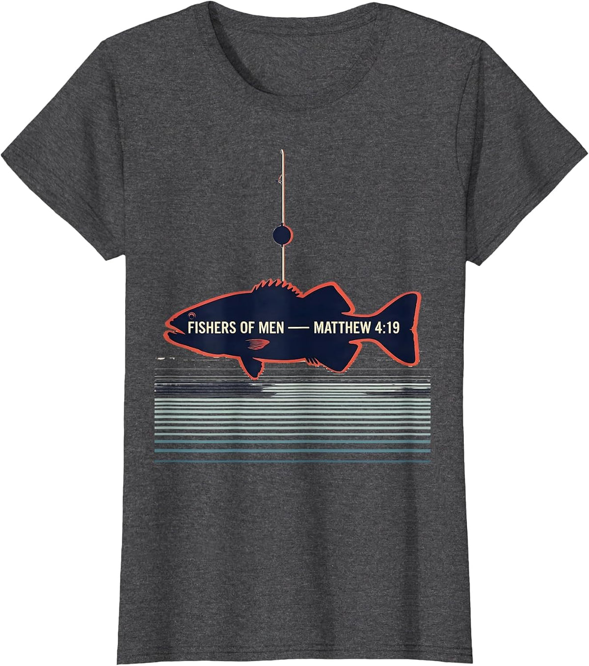 Women's Fishers Of Men Matthew 4:19 Bass Silhouette Christian T-Shirt - Dark Heather Grey