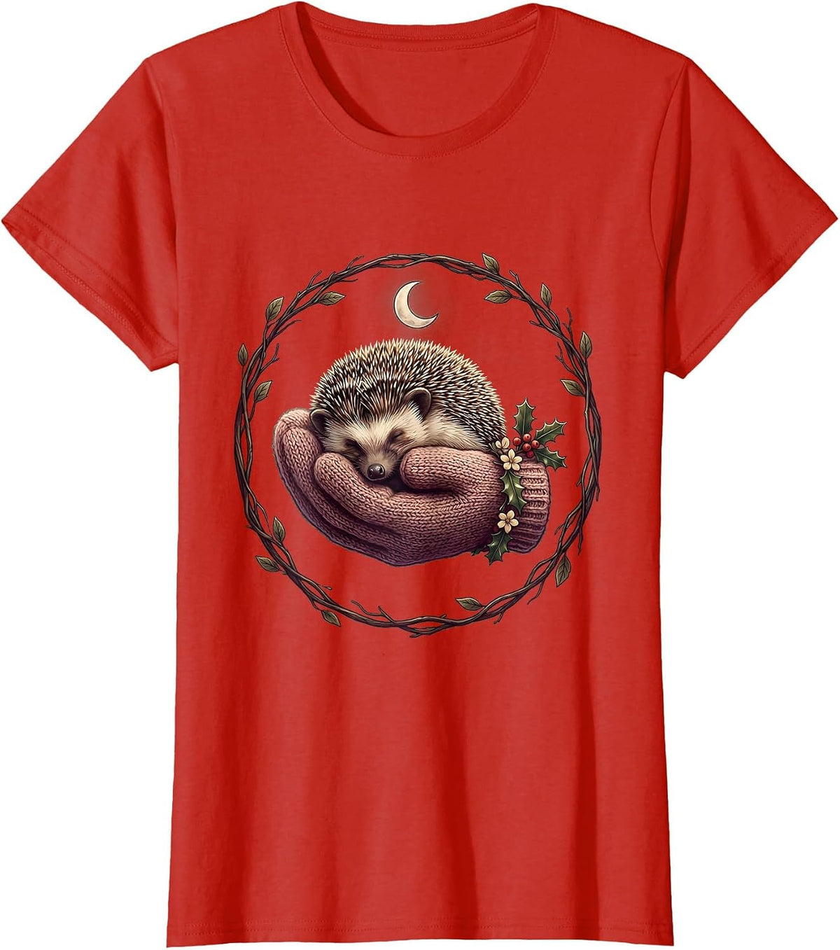 Cozy Hedgehog Curled in a Warm Mitten T-Shirt - Red