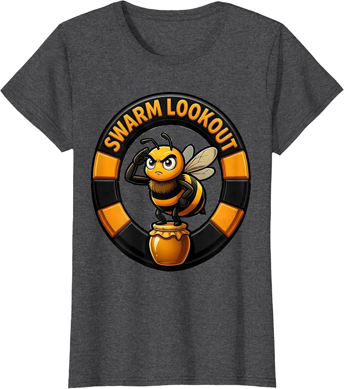 Women's Swarm Lookout Cartoon Bee Honey Jar Halloween Matching T-Shirt - Dark Heather Grey