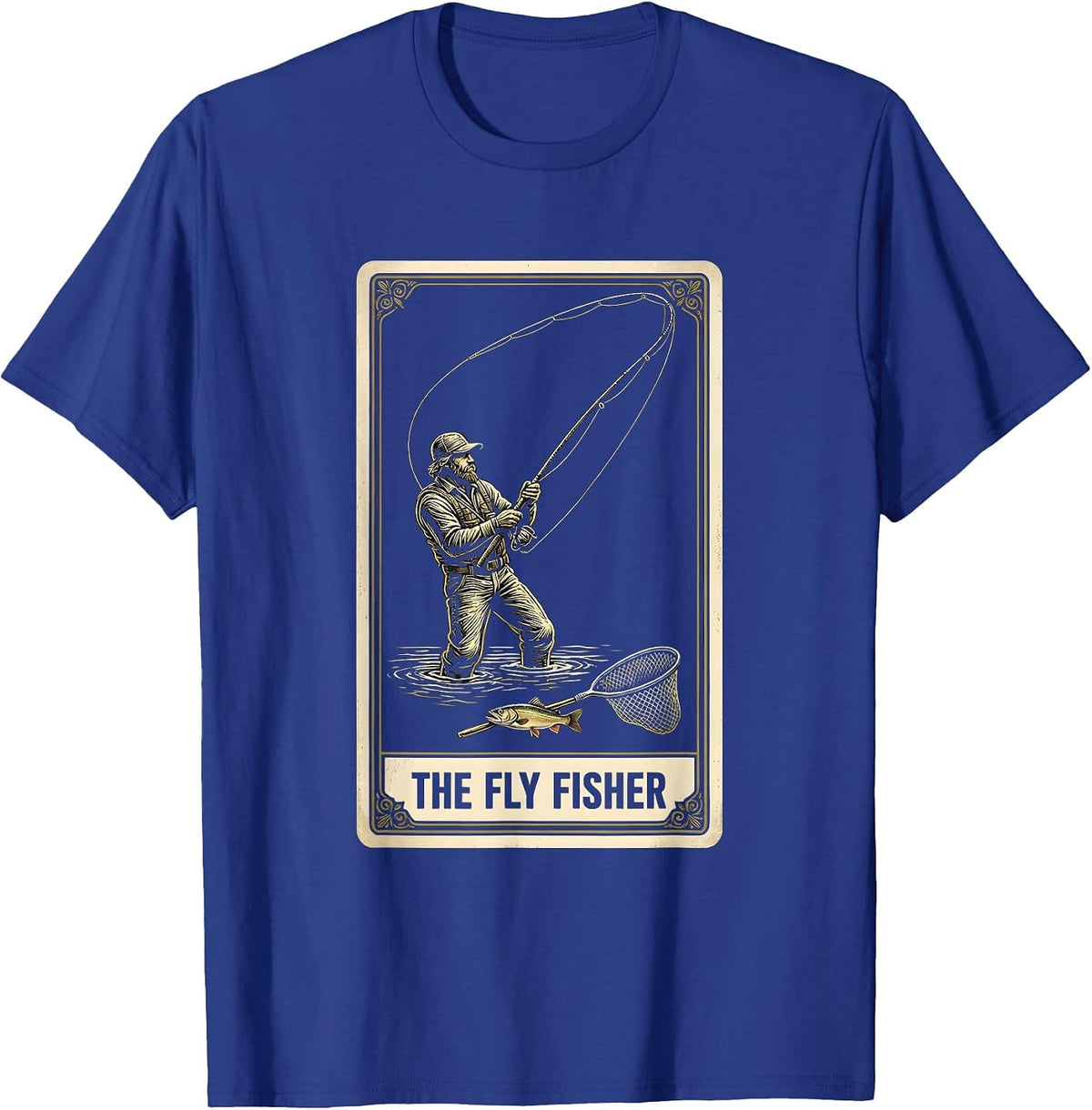 Men's The Fly Fisher Tarot Card Vintage Fishing Gift T-Shirt - Royal Blue