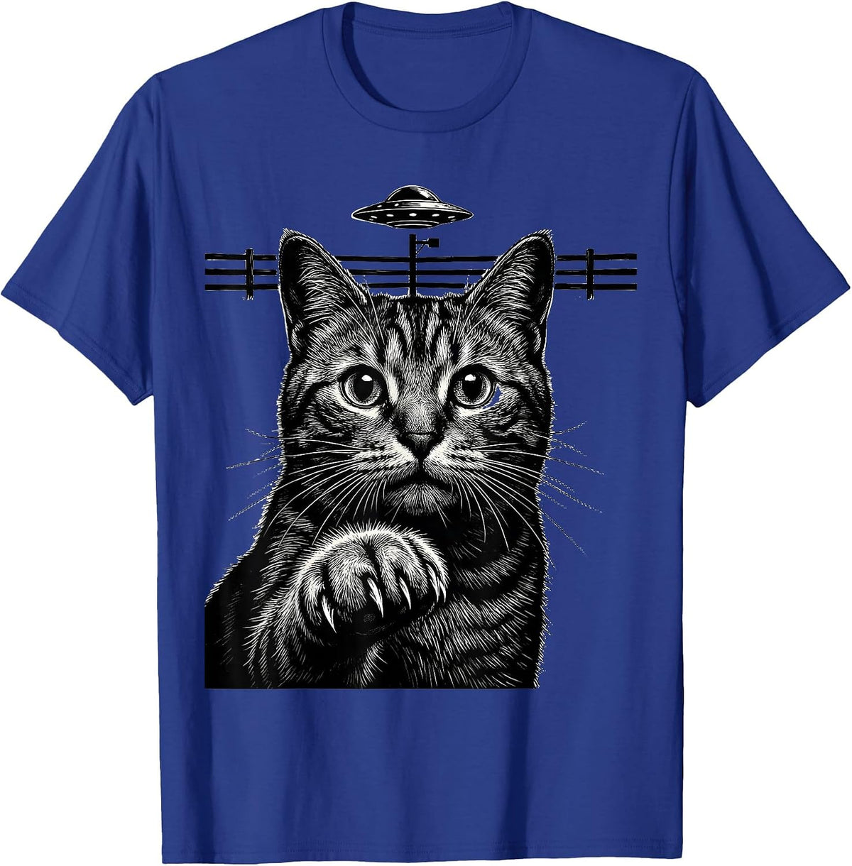 Men's Bengal Cat UFO Alien Selfie Funny Cat Gifts T-Shirt - Royal Blue