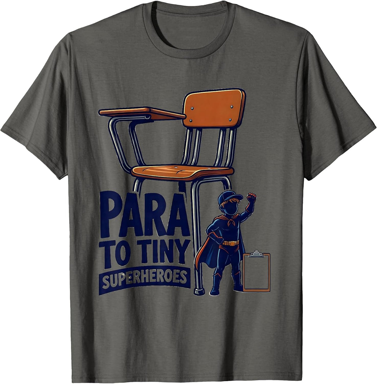 Men's Para To Tiny Superheroes Funny Teacher Superhero Identity T-Shirt - Asphalt Grey