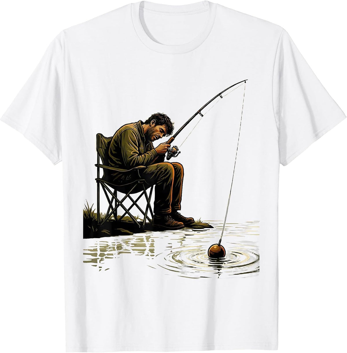 Men's Sleeping Angler Fishing Humor Funny Fisherman Gift T-Shirt - White