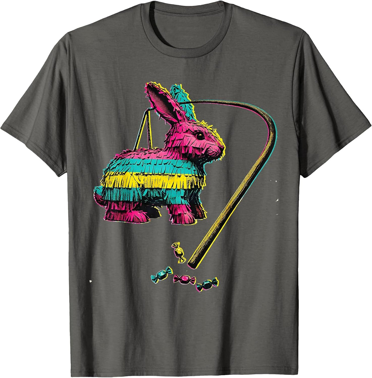 Side Rabbit Piñata Cinco De Mayo Party Costume Humor T-Shirt - Asphalt Grey
