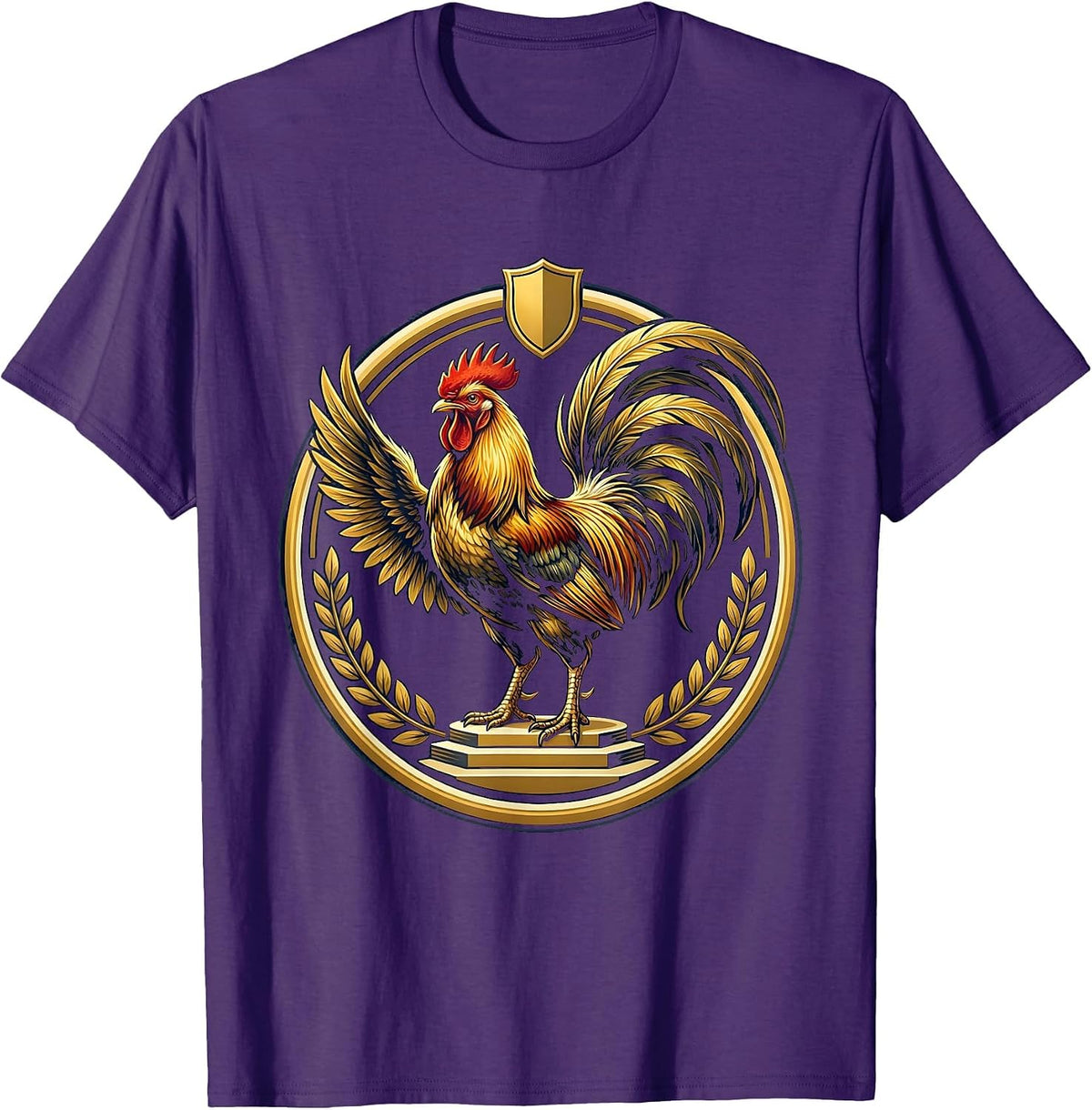 Men's Proud Rooster On A Podium Chicken Graphic T-Shirt - Purple
