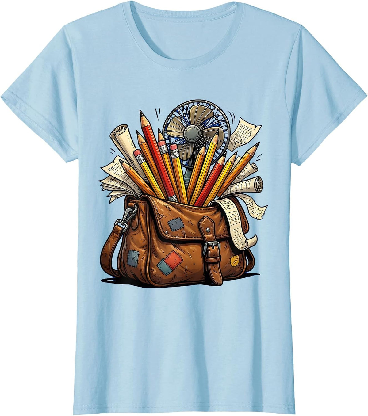 Spanish Teacher Satchel Overflowing With Supplies T-Shirt - Baby Blue
