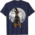 Scary Doberman Pinscher Dog Witch Hat Halloween T-Shirt - Navy Blue
