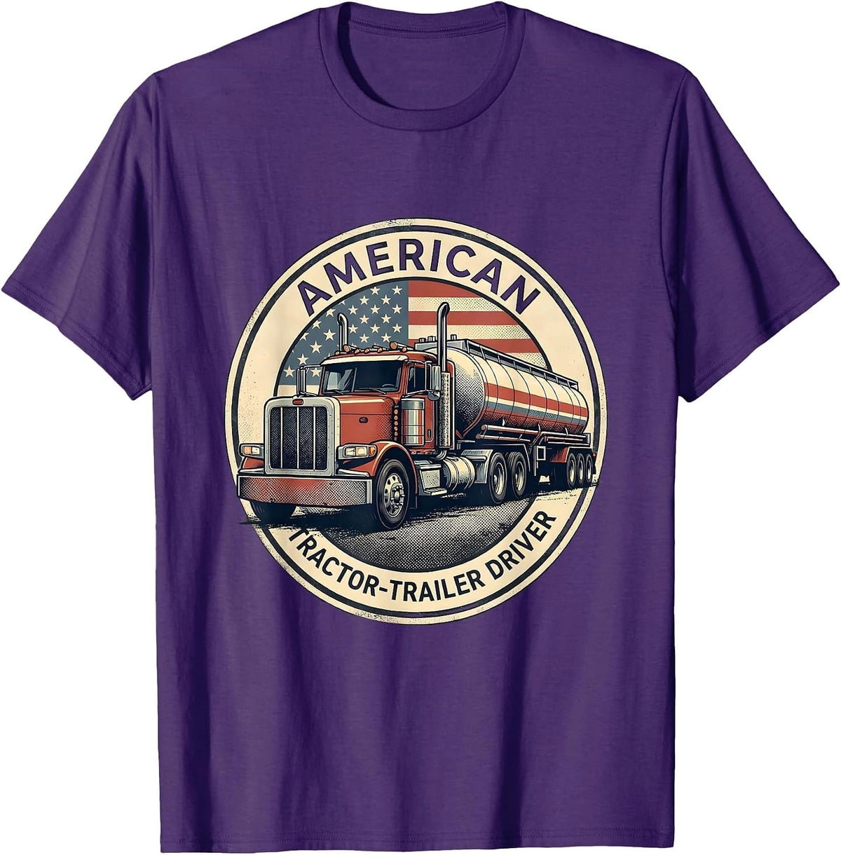 Men's American Tractor-Trailer Driver Patriotic Trucker T-Shirt - Purple