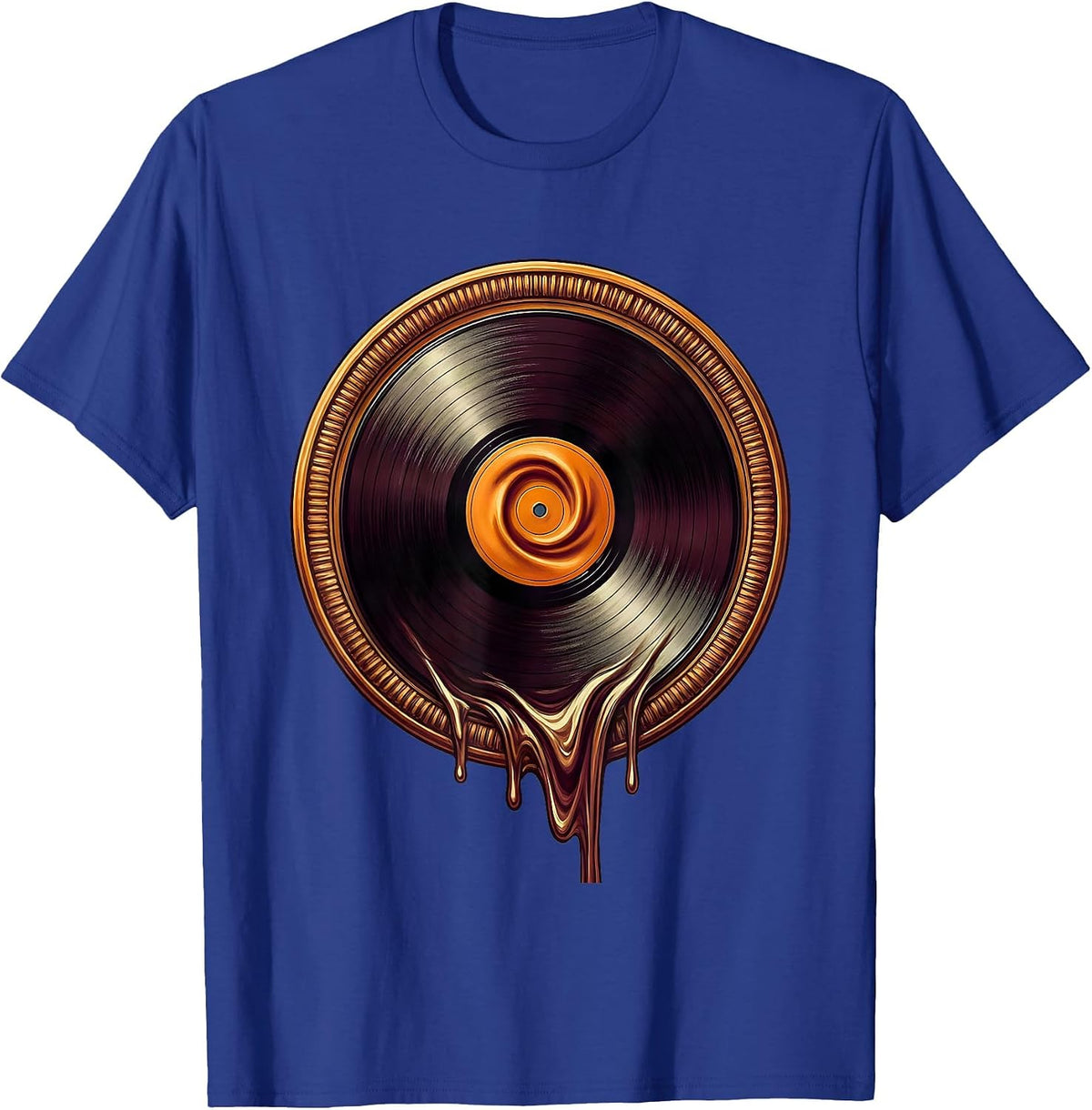 Men's Melting Vinyl Record Surrealist Rock Art T-Shirt - Royal Blue