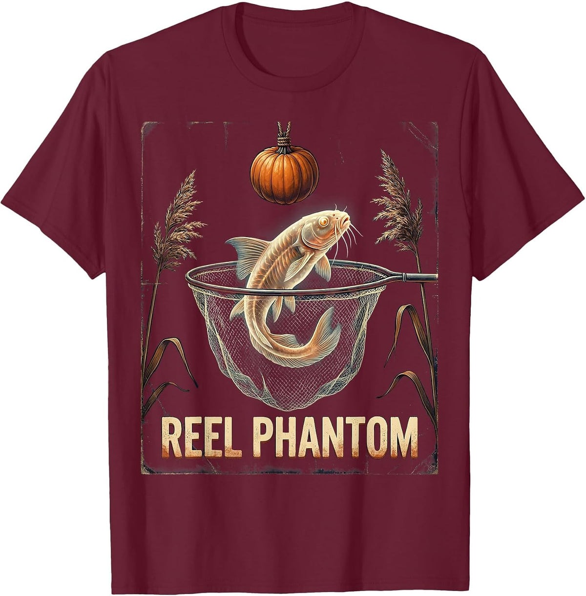 Men's Reel Phantom Vintage Halloween Fishing Ghost Fisherman Men T-Shirt - Burgundy