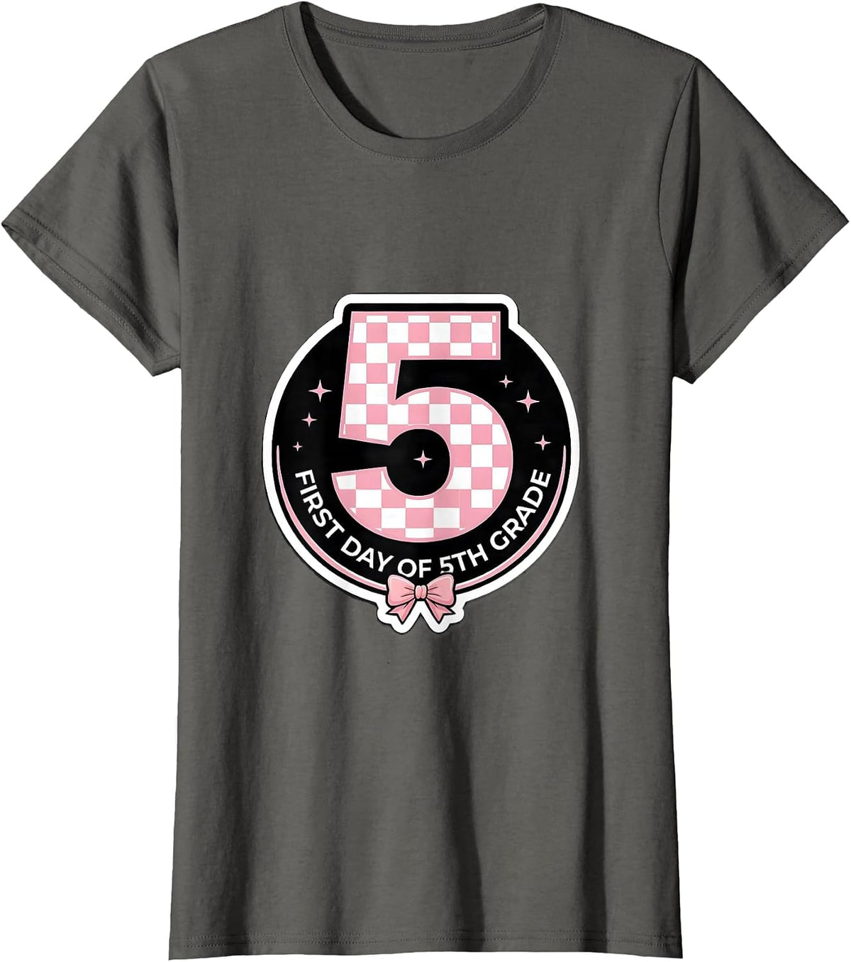 Women's First Day Of 5th Grade Cute Coquette Bow Back To School Girl T-Shirt - Asphalt Grey