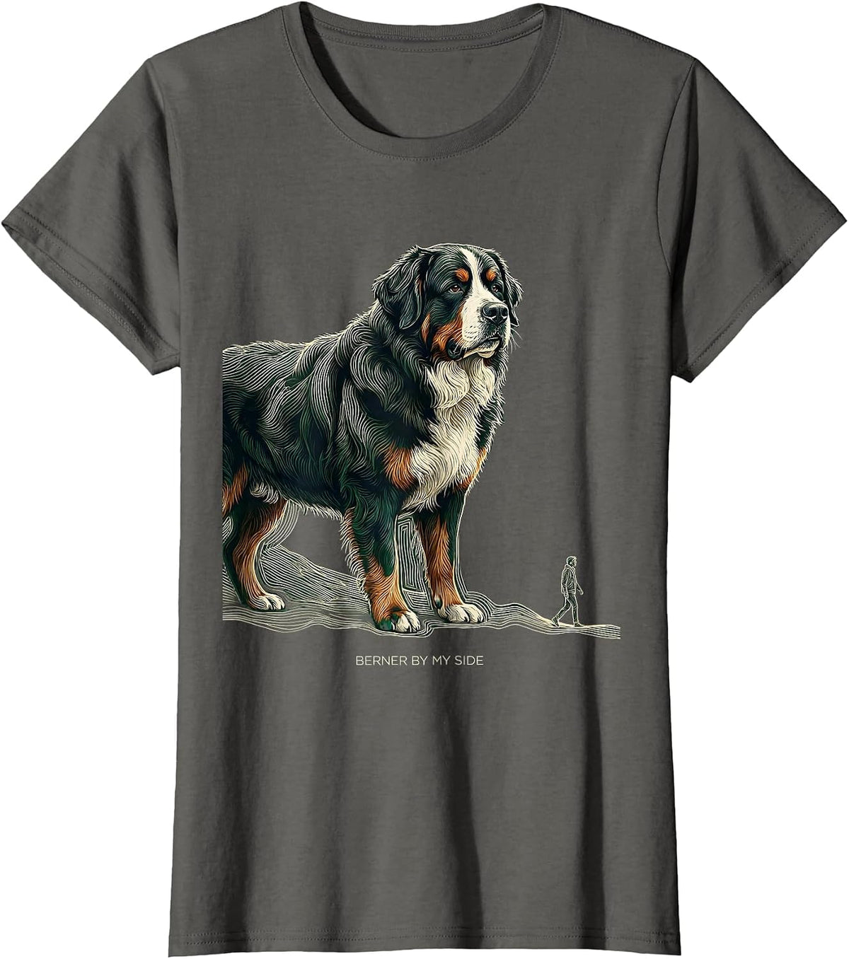 Women's Berner By My Side Funny Bernese Mountain Dog Lover Pet Humor T-Shirt - Asphalt Grey