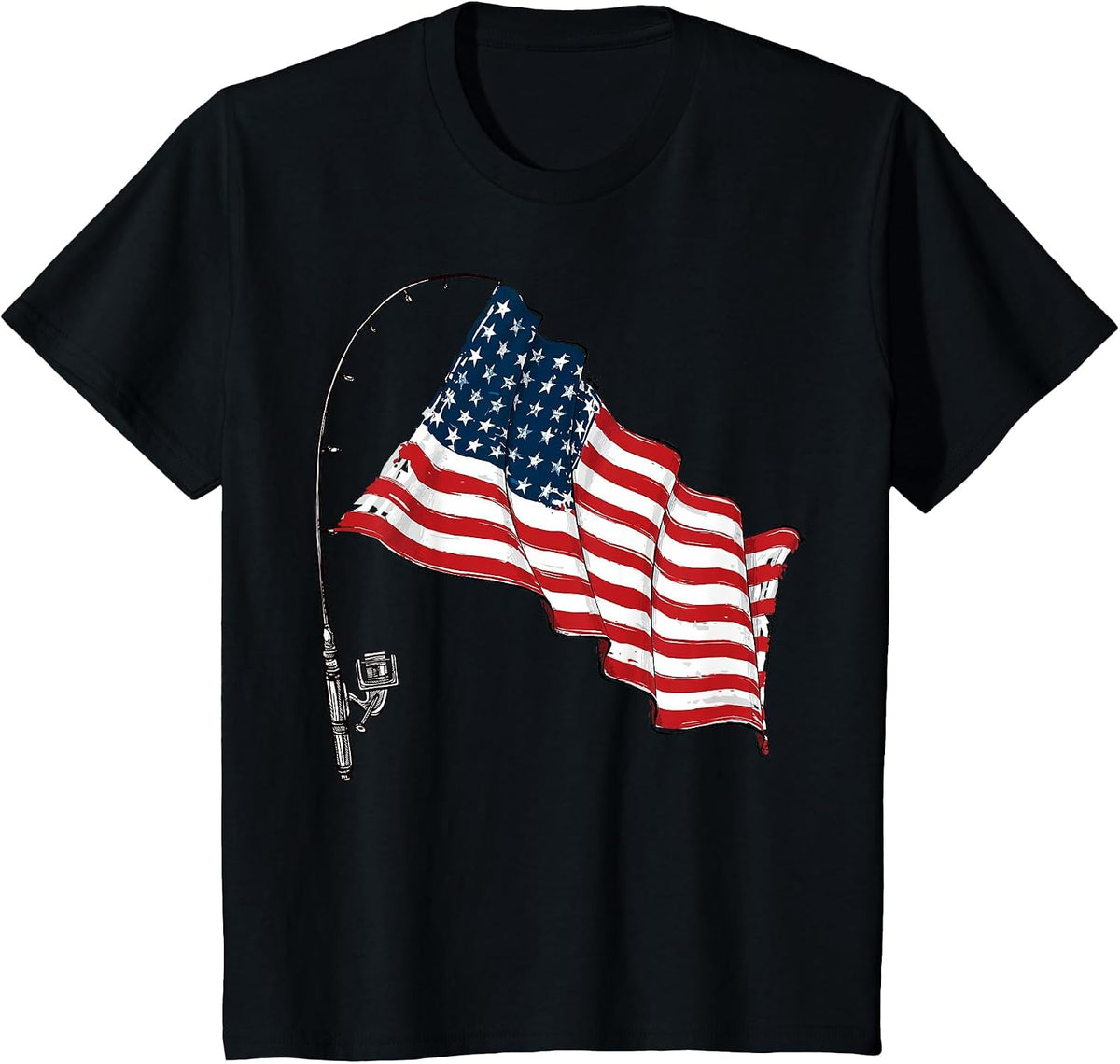 Vintage American Flag Fishing Rod Fishing Lover Fisherman T-Shirt - Black