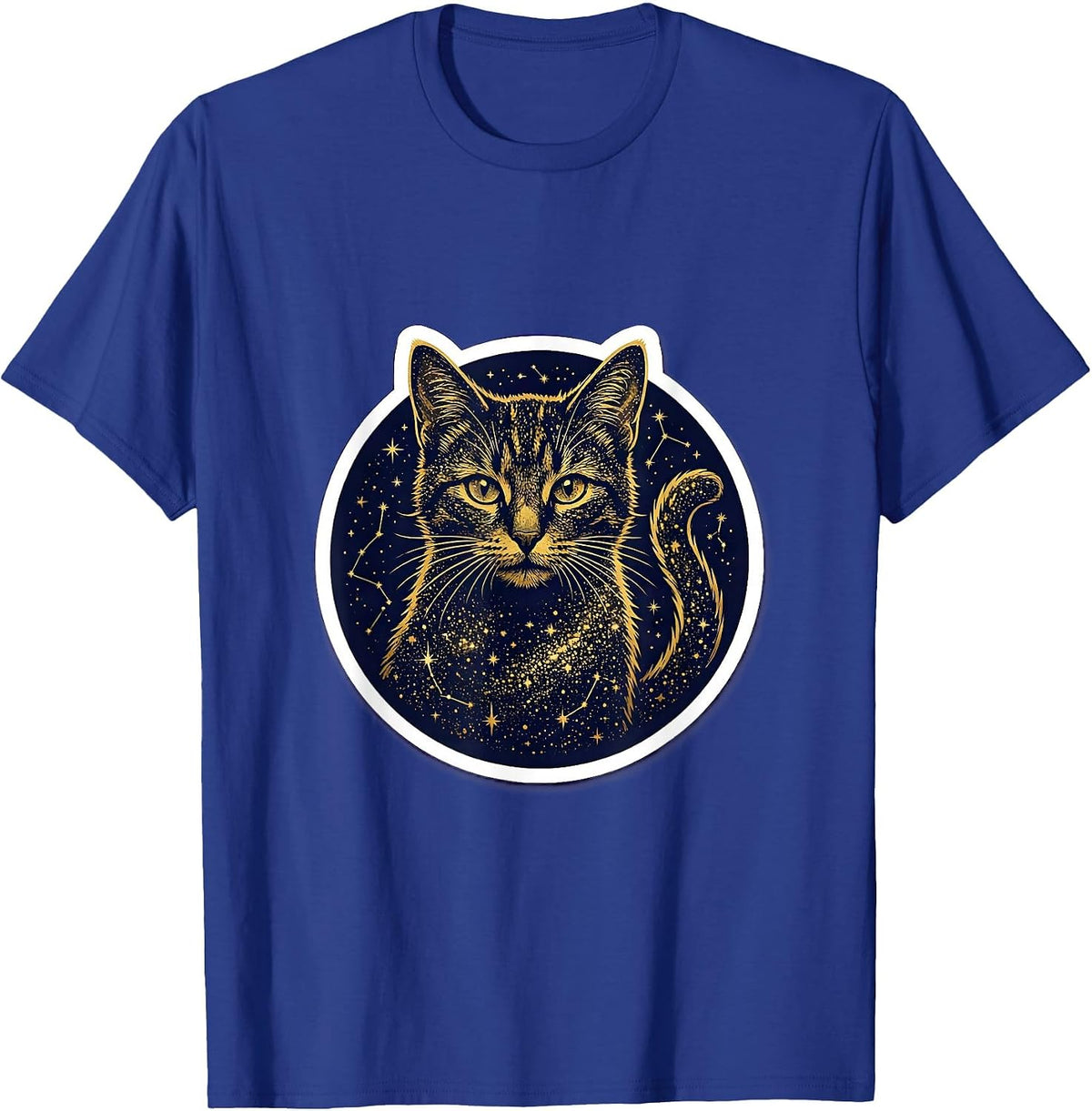 Celestial Cat Night Sky Stars Constellation Art T-Shirt - Royal Blue