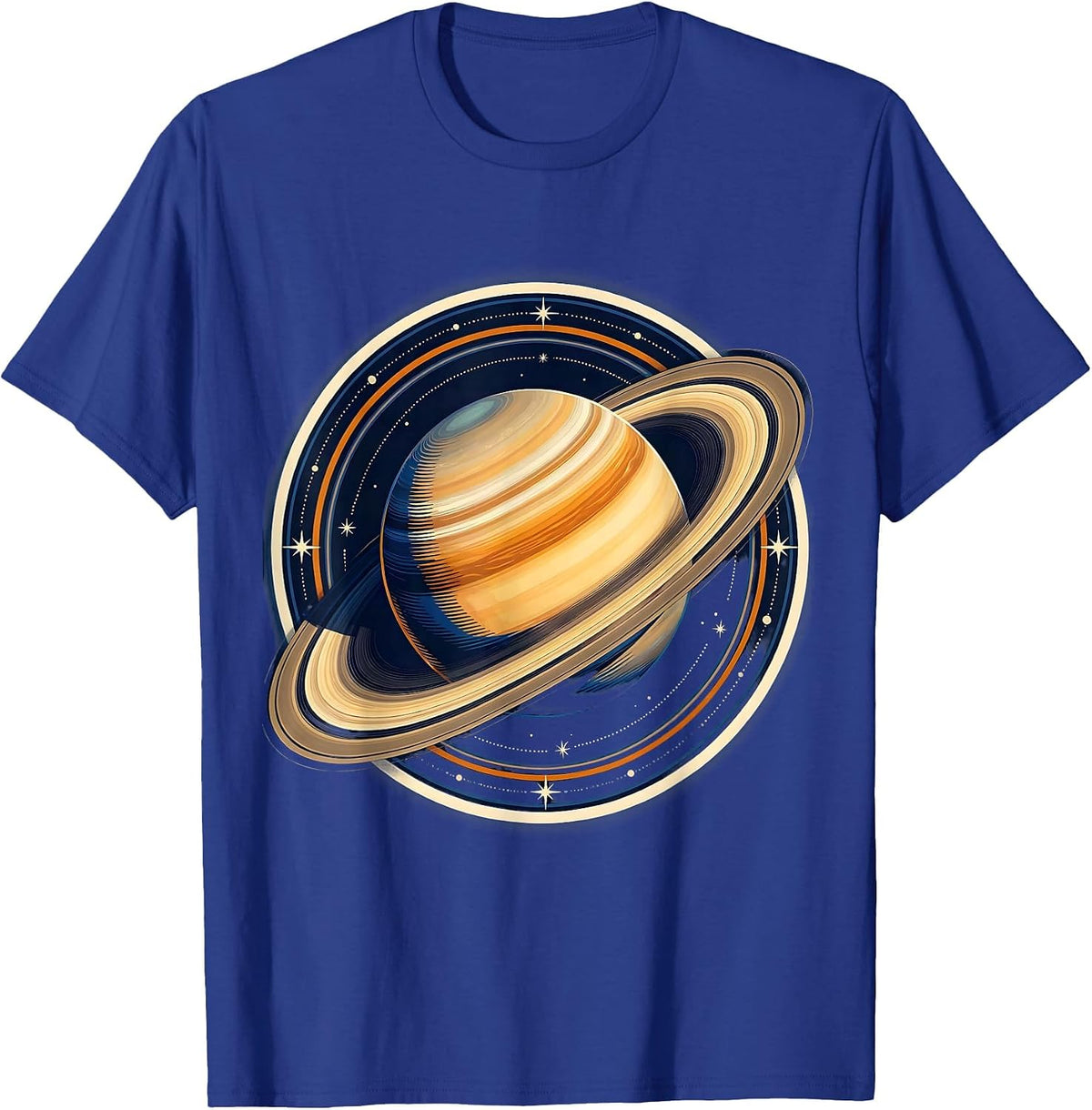 Saturn Close-Up Oversized Rings Space Illustration T-Shirt - Royal Blue