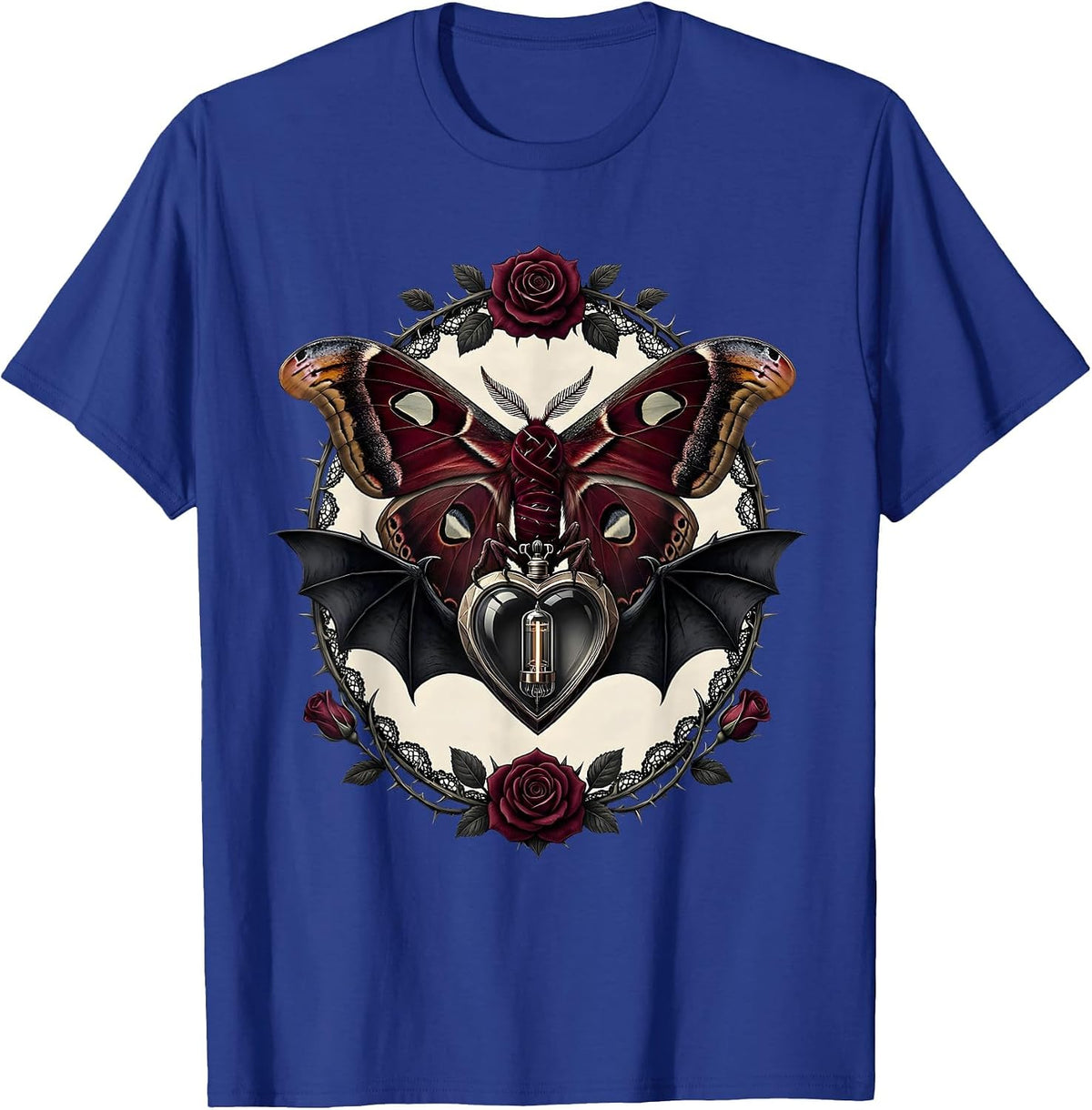 Moth and Glowing Vacuum Tube Rock Graphic T-Shirt - Royal Blue