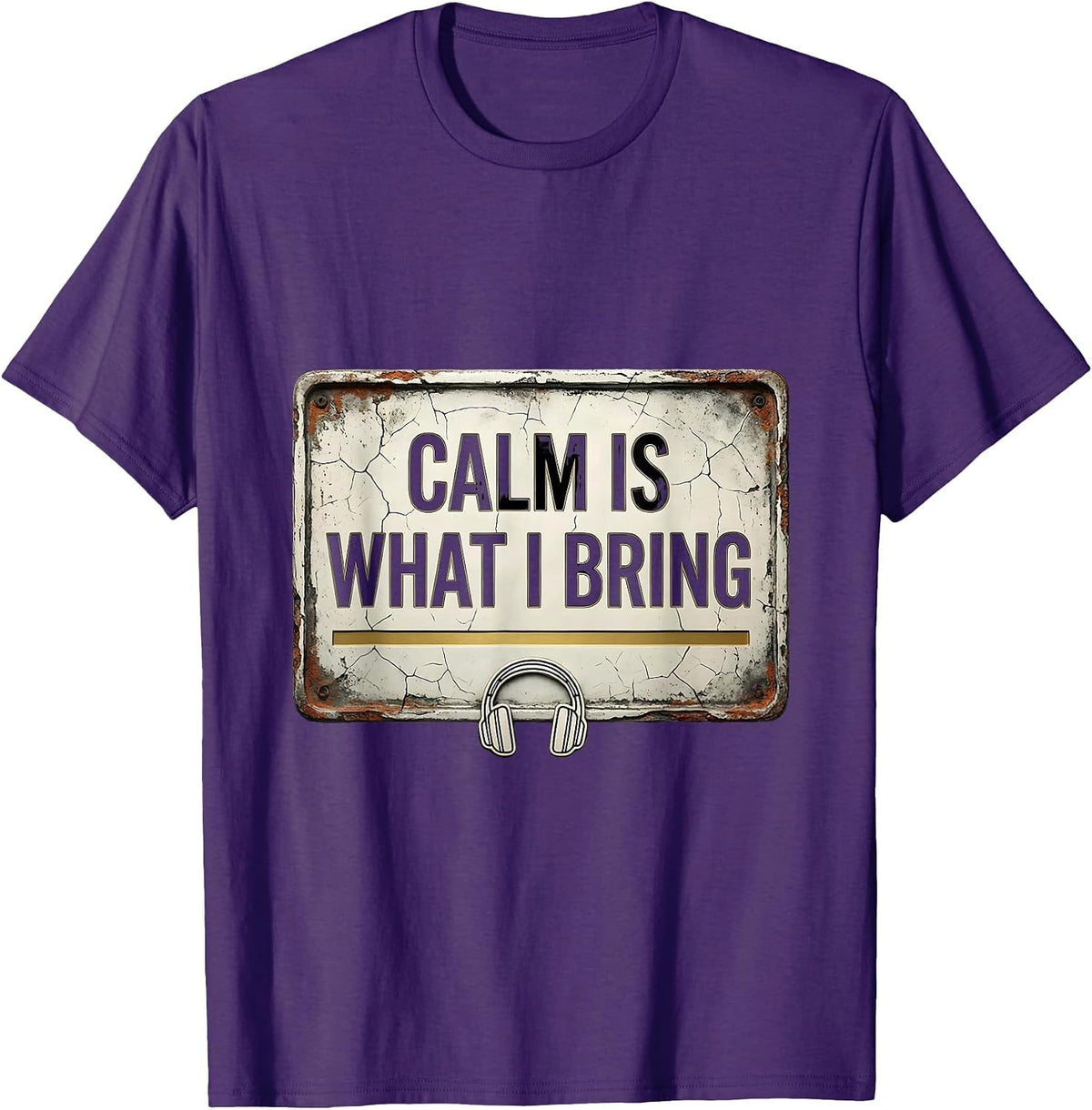 Men's Calm Is What I Bring Distressed 911 Dispatcher Thin Gold T-Shirt - Purple