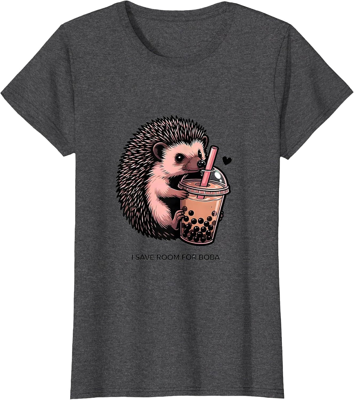 Women's I Save Room for Boba Cute Kawaii Hedgehog Anime Boba Tea T-Shirt - Dark Heather Grey
