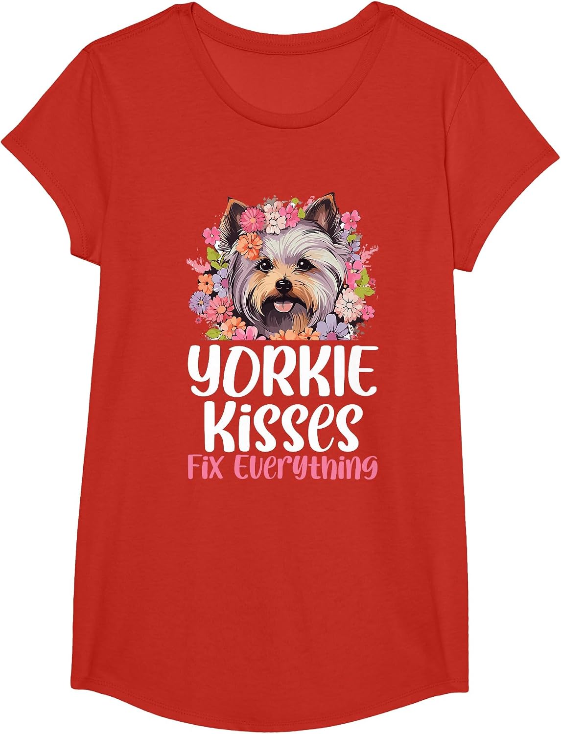 Yorkshire Terrier Dog Yorkie - Yorkie Kisses fix Everything T-Shirt - Girls Red