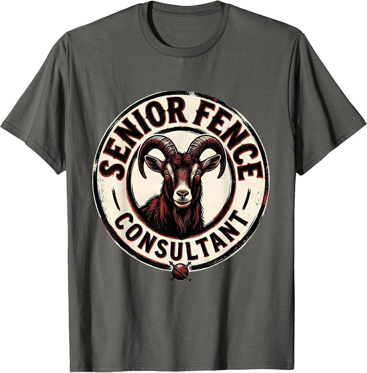 Senior Fence Consultant Funny Goat Lover Farm Animal Humor T-Shirt - Asphalt Grey
