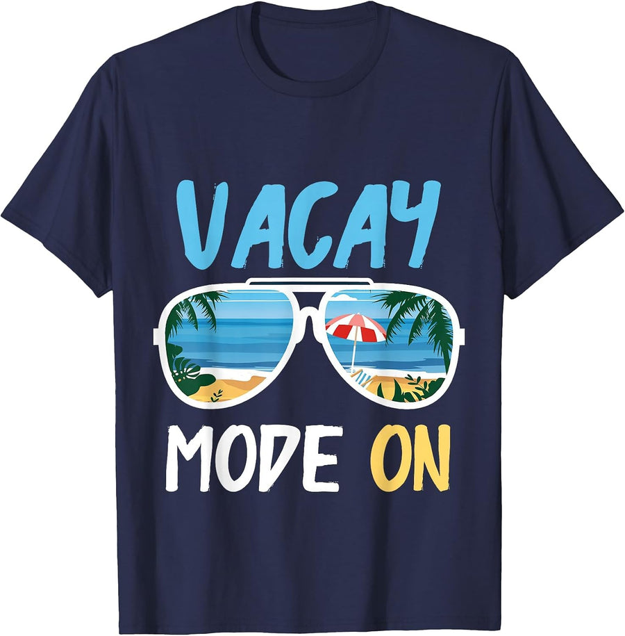 Cute Funny Vacay Mode On Summer Family Vacation T-Shirt - Navy Blue