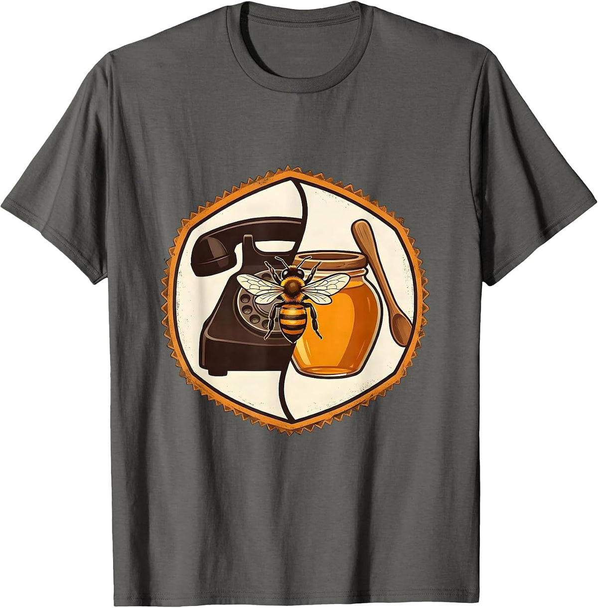 Men's Beekeeper Badge Rotary Phone Honey Jar Humor T-Shirt - Asphalt Grey