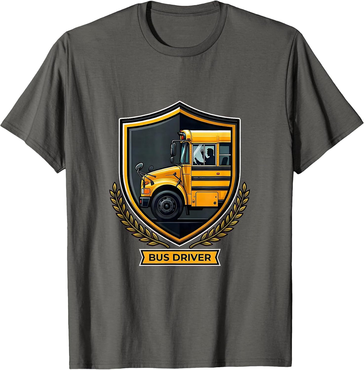 Men's Shield Bus Driver Appreciation School Bus Driver Gift T-Shirt - Asphalt Grey