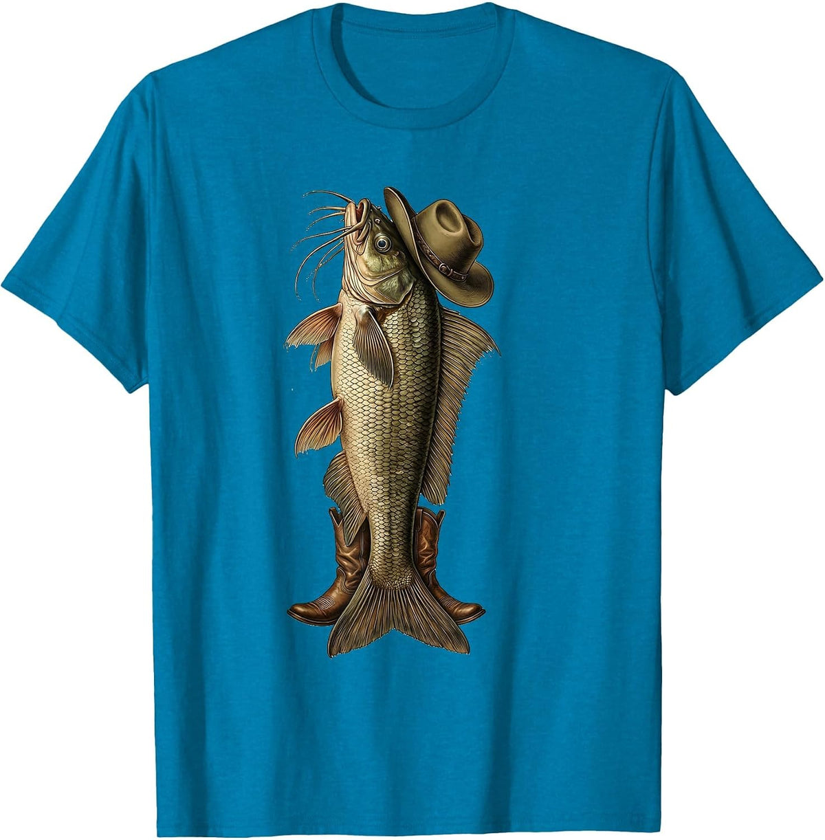 Catfish Cowboy Western Hat and Boots Graphic T-Shirt - Sapphire Blue