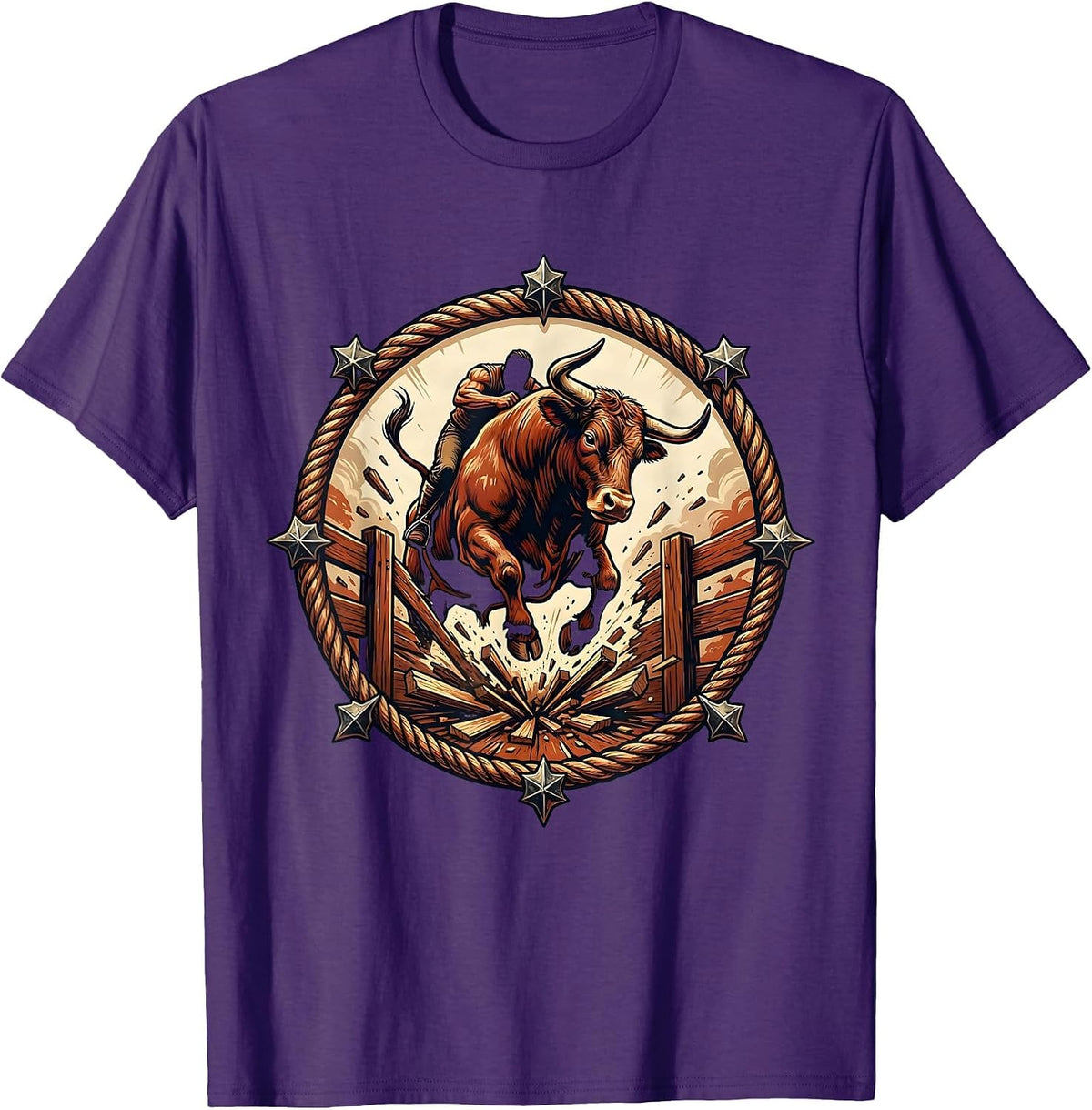 Men's Not My First Rodeo Bull Riding Gate Burst T-Shirt - Purple