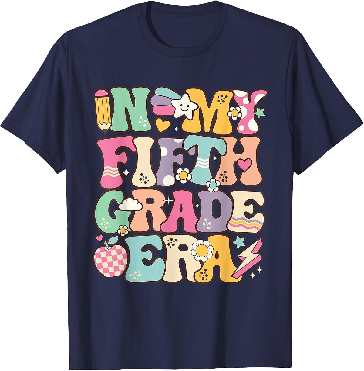 in My Fifth Grade Era Girl Back to School 5th Grade Teacher T-Shirt - Navy Blue