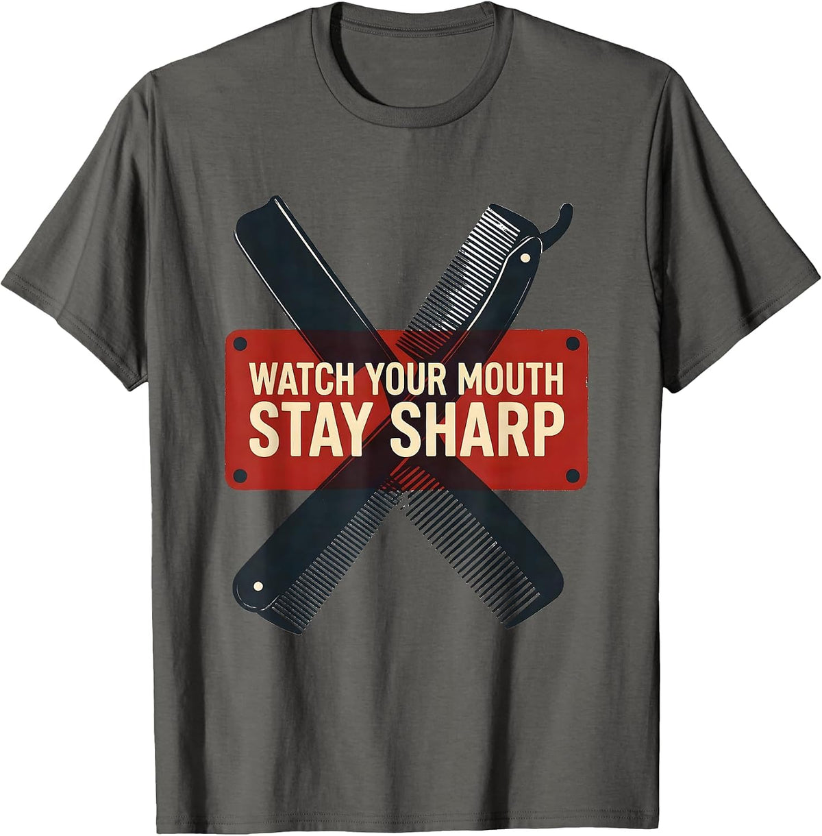 Men's Watch Your Mouth Stay Sharp Funny Barber Bald Men Humor T-Shirt - Asphalt Grey