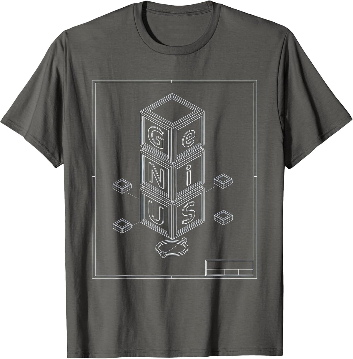 Ge Ni U S Technical Blueprint Periodic Table Chemistry Joke T-Shirt - Asphalt Grey