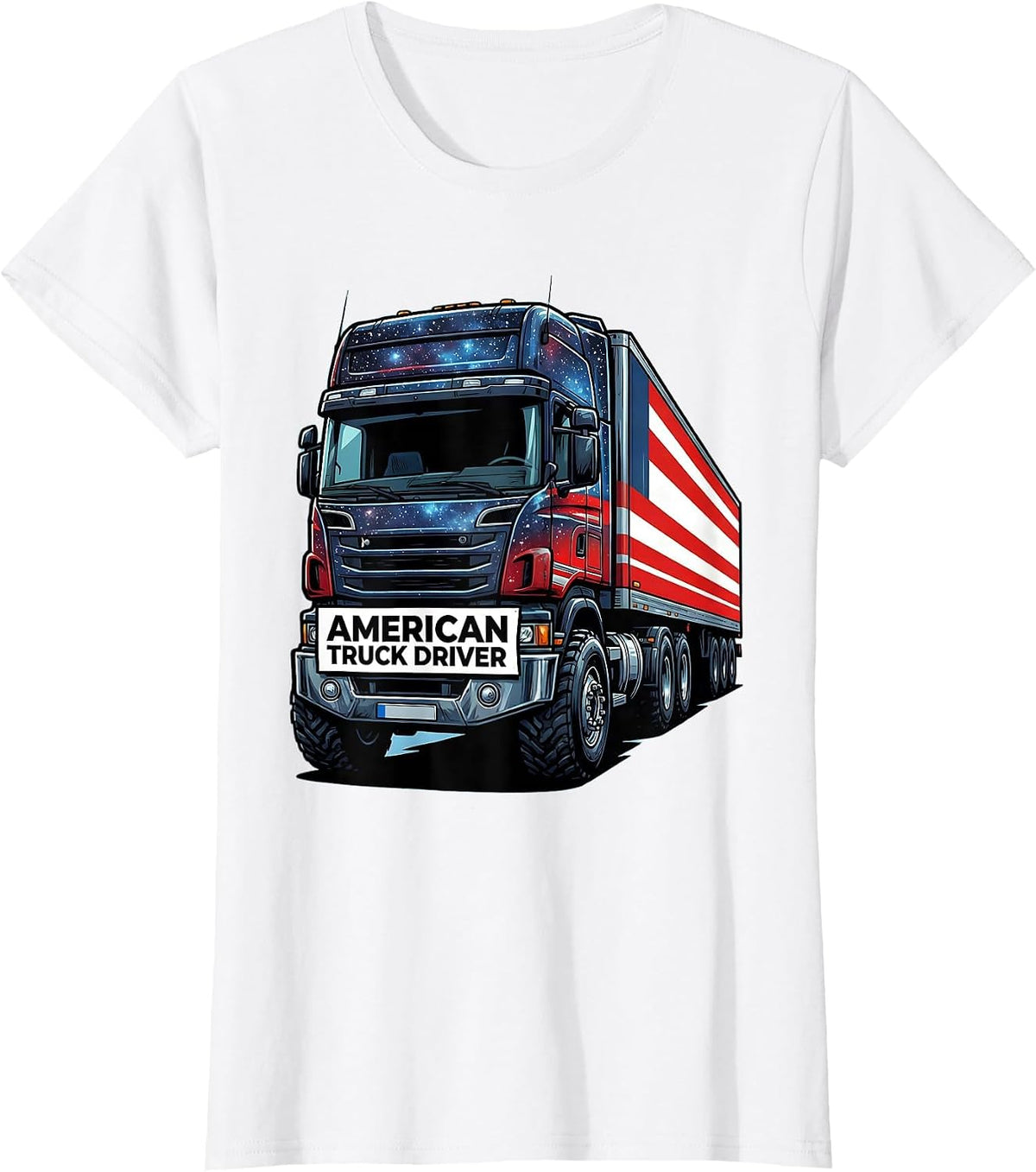 American Truck Driver Cartoon Patriotic Trucker Semi Driver T-Shirt - White